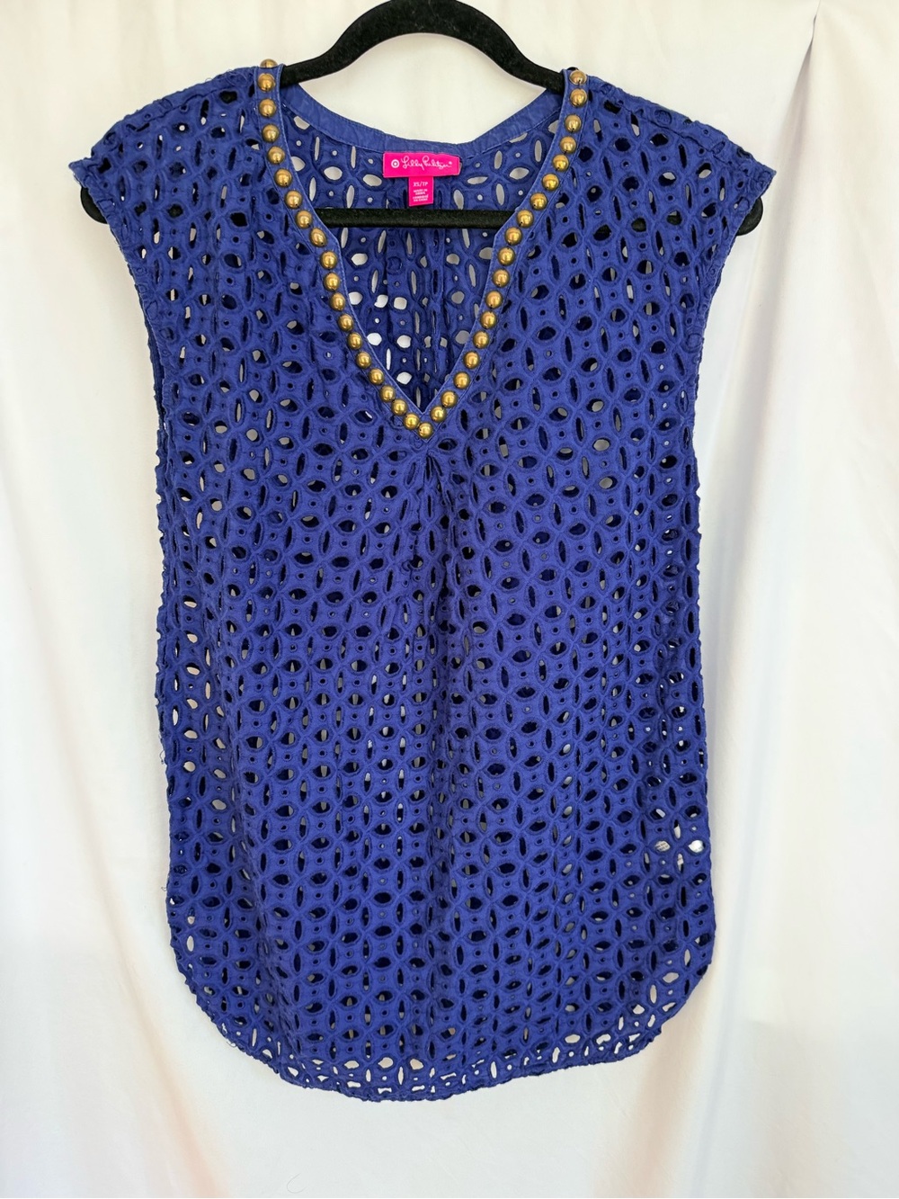 Lilly Pulitzer for Target Royal Blue Eyelet V-Neck Camisole with Gold Stud Trim